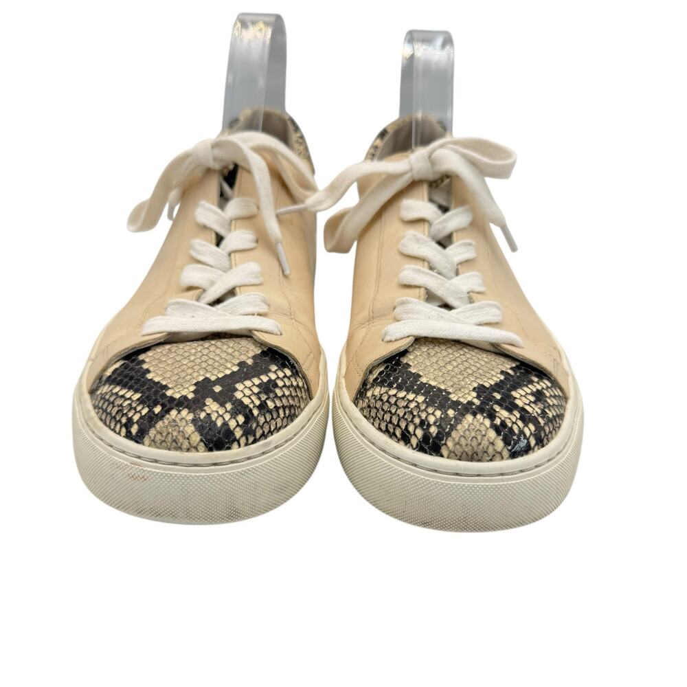 Veronica Beard Bibi Cream Leather Neutral Snakeskin Casual Streetwear Sneakers - Picture 3 of 10